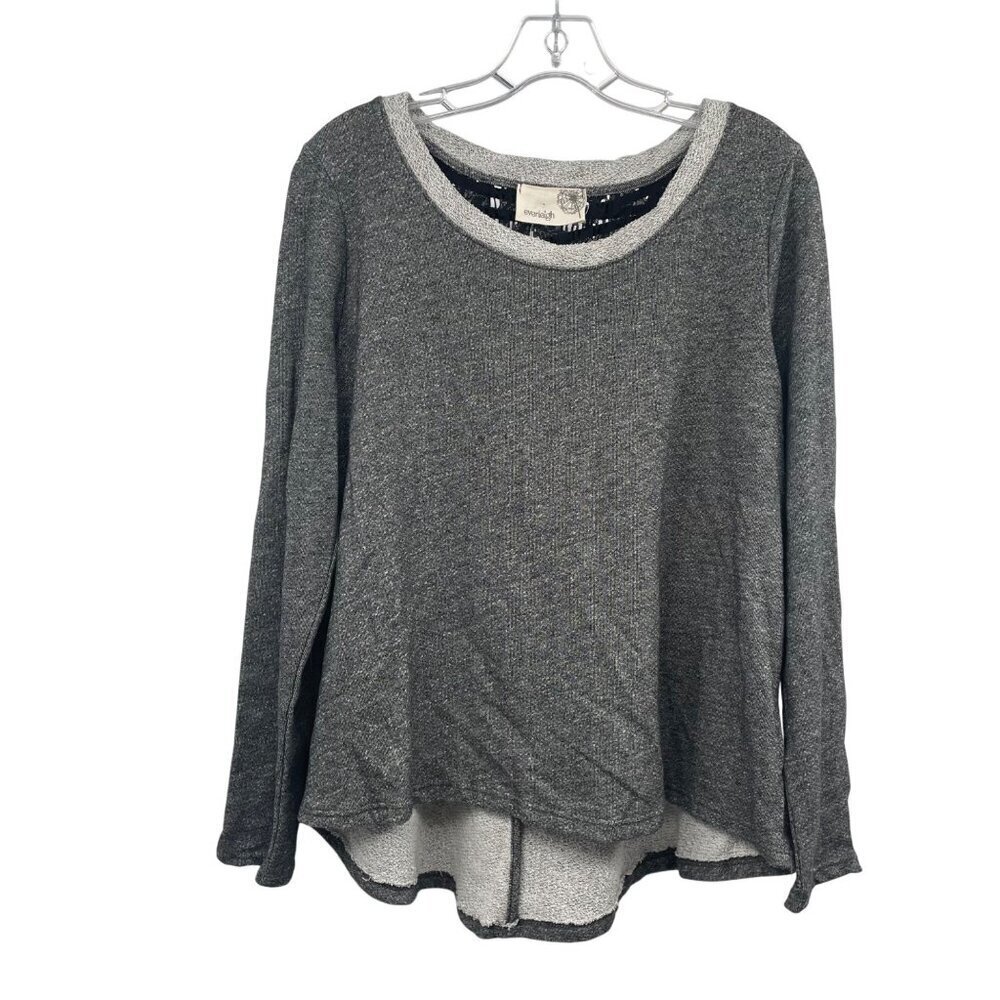 Everleigh Anthropologie Lace Up Back Top Long Sleeve Gray/White Size Small New